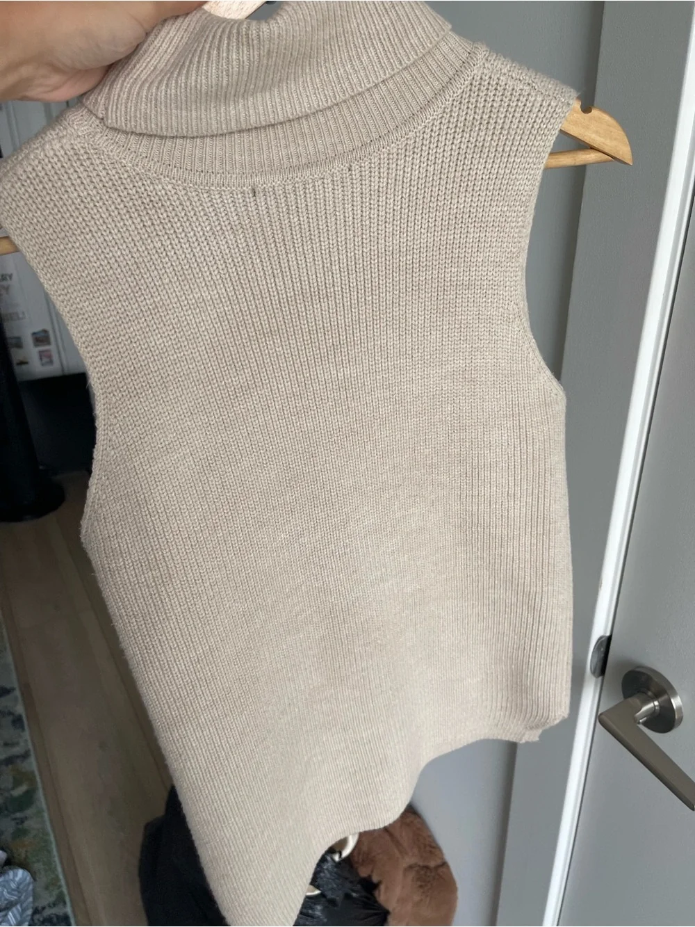 French Connection tan Sleeveless Turtleneck Knit Sweater Vest